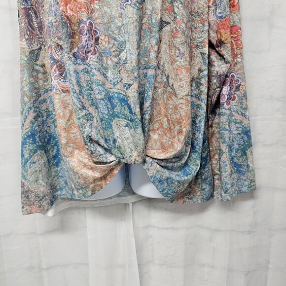 Time and Tru Blue Orange Floral Twisted Bottom Tee Floral Boho Studded 2XL - Picture 5 of 13